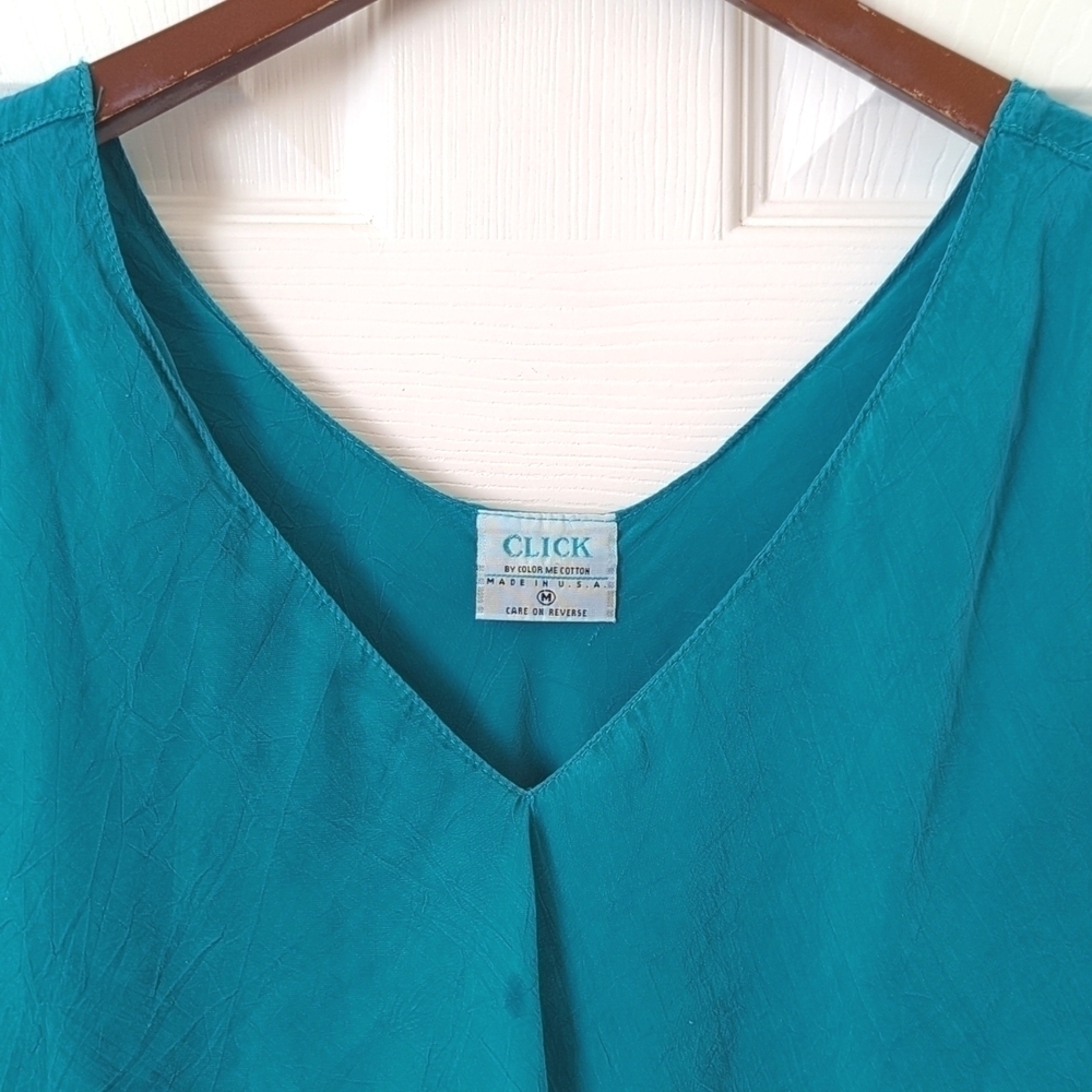 Click by Color Me Cotton 90's Vintage Flowy Layered Chiffon V-neck Tank Top Teal - Picture 2 of 11